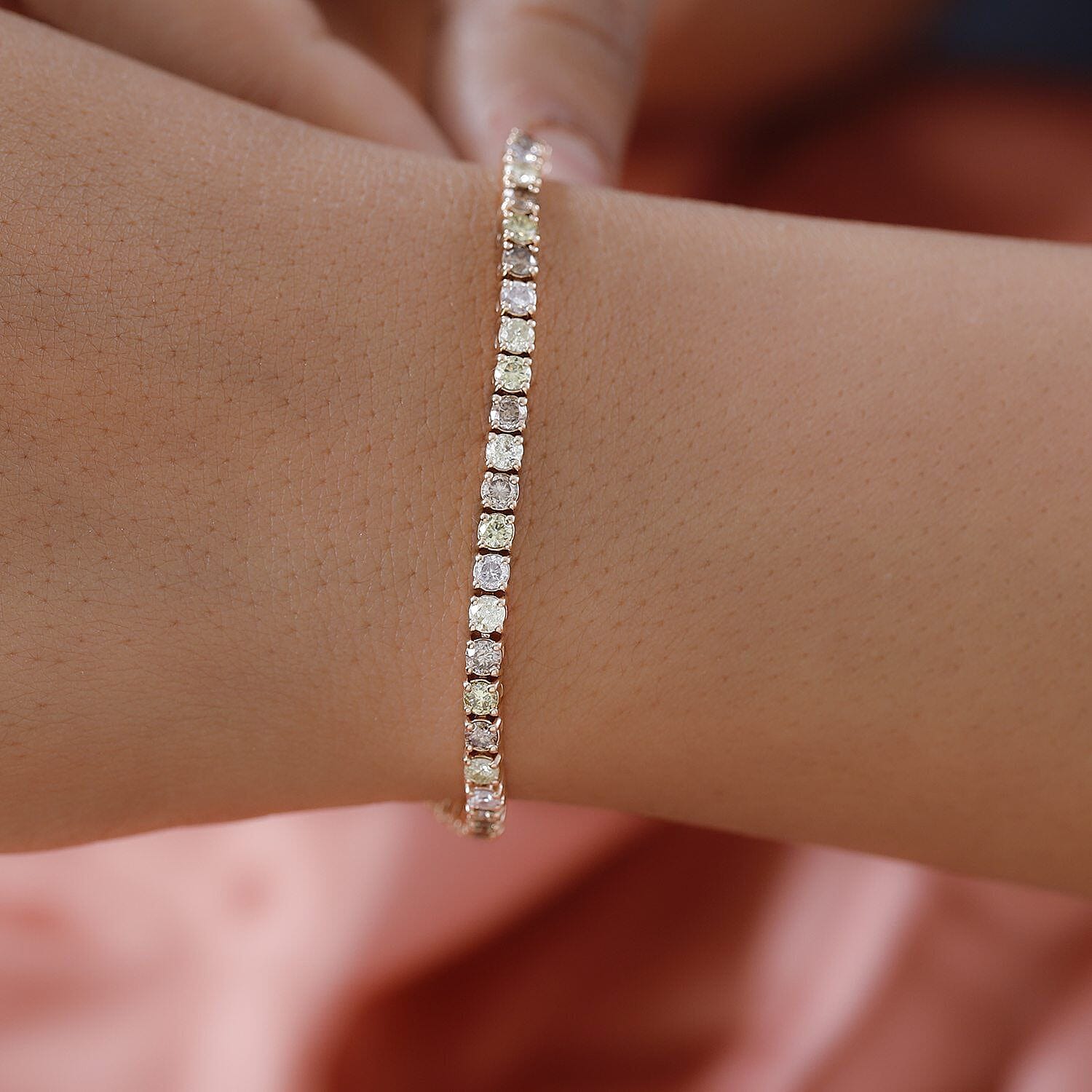 Doorbuster - First Time Ever 14K Rose Gold Natural Coloured Diamond Bracelet (Size 7.5) 5.00 Ct, Gold Wt. 8.70 Gms.