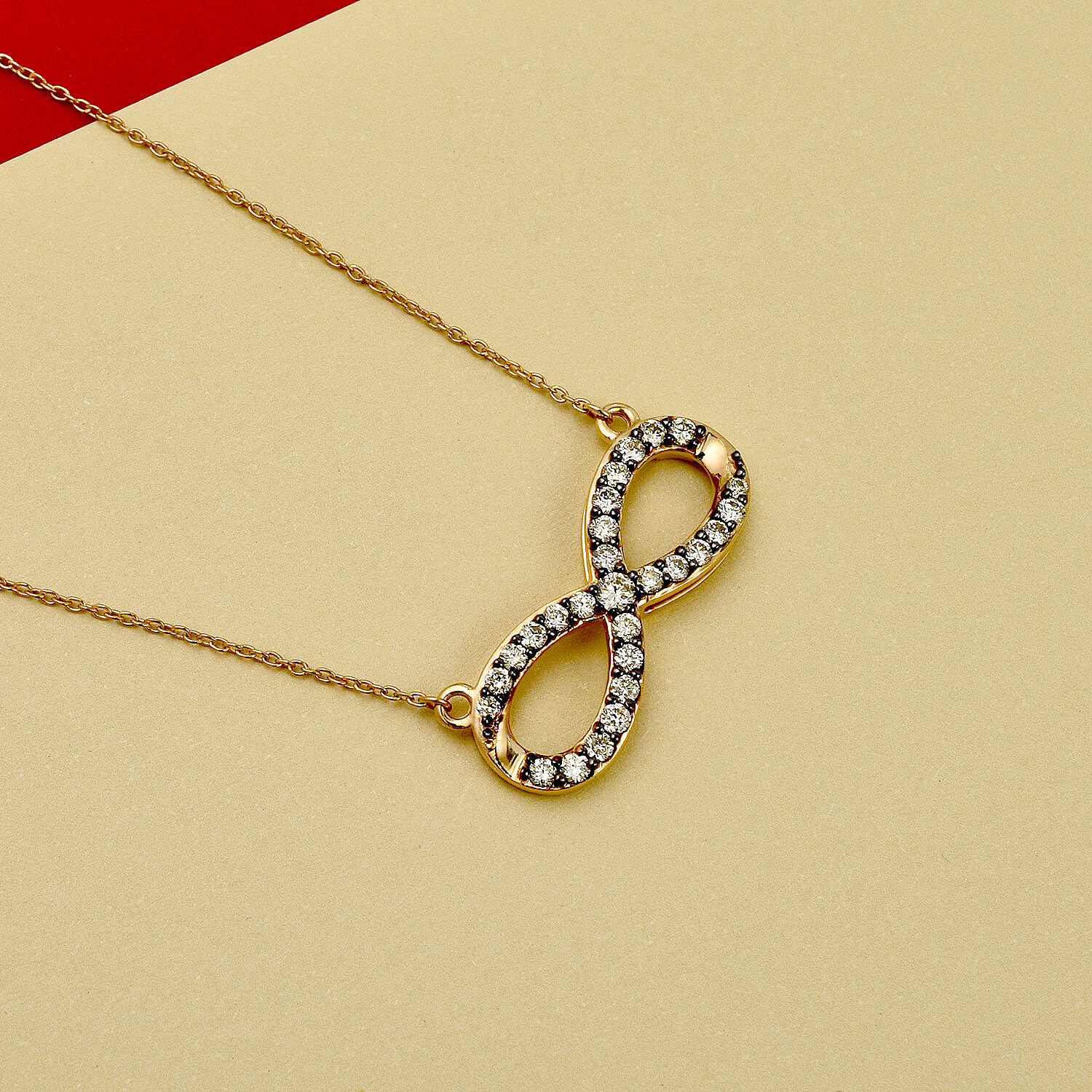 NY Closeout - 10K Yellow Gold Diamond (I1) Infinity Necklace (Size 18) 0.75  Ct.