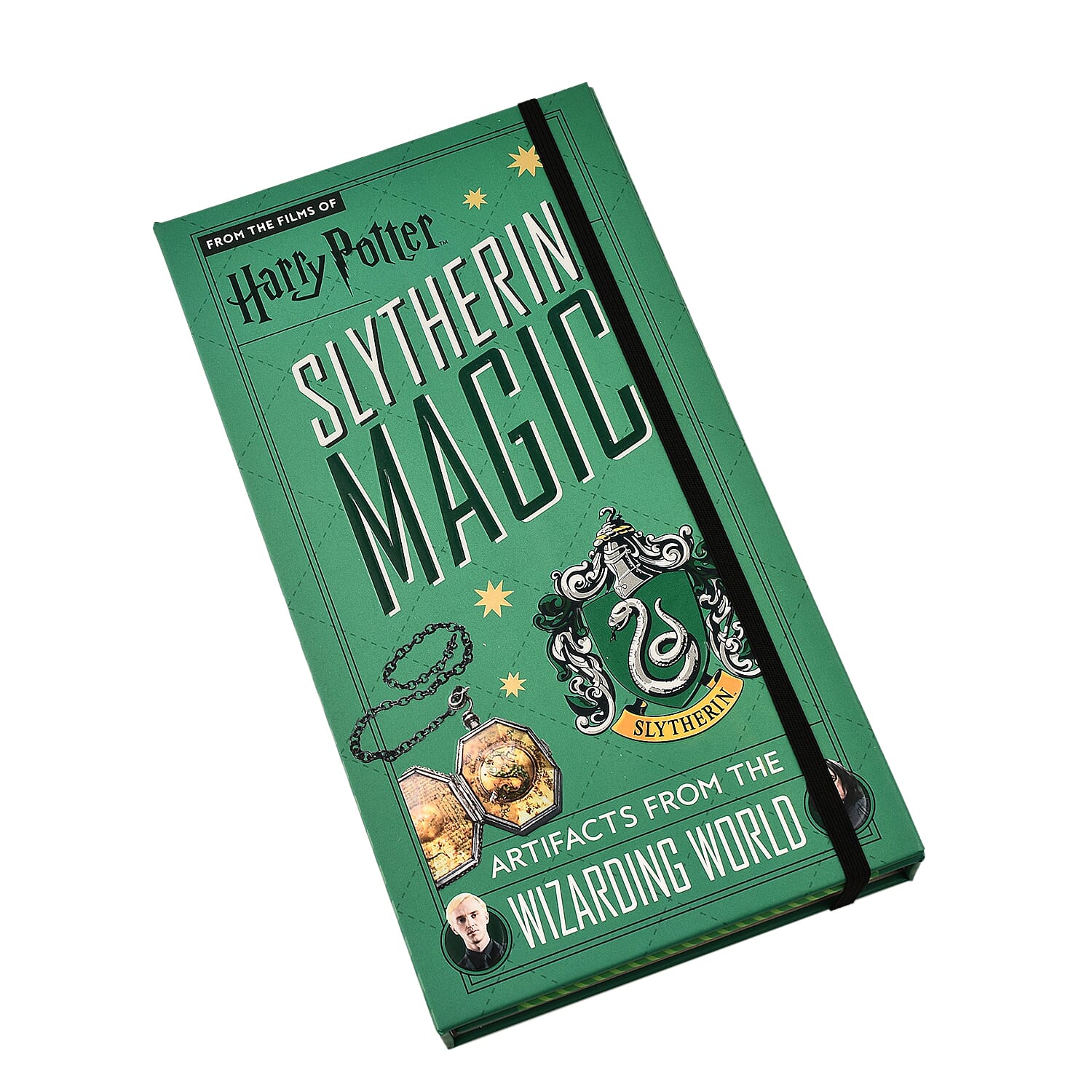 Harry Potter Book with Badge, Flag, Journals, Pencil & Artifacts from Wizarding World- Slytherin Magic