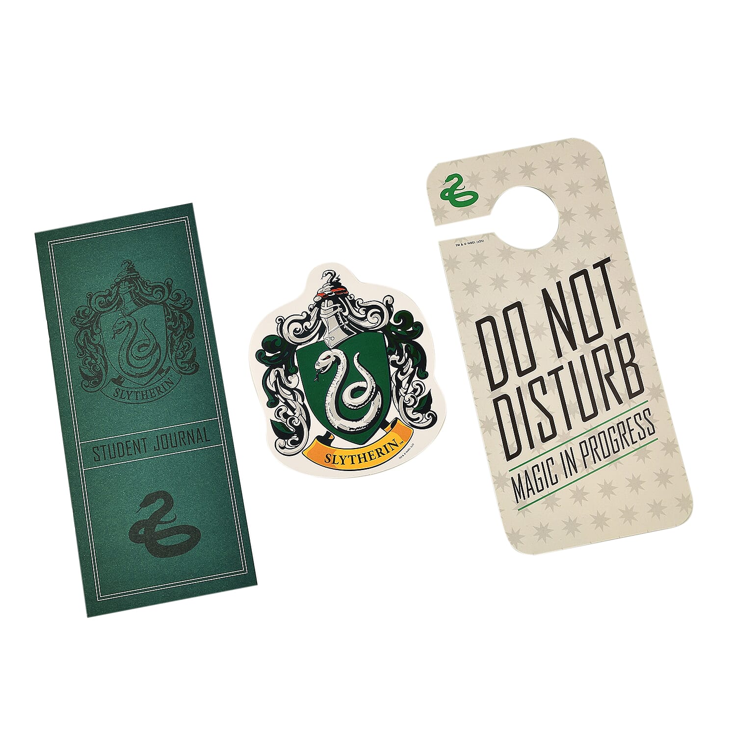 Harry Potter Book with Badge, Flag, Journals, Pencil & Artifacts from Wizarding World- Slytherin Magic