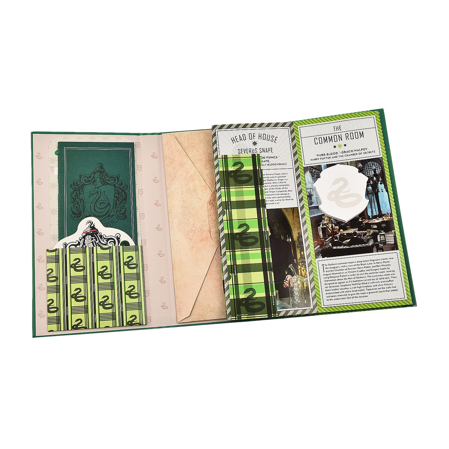 Harry Potter Book with Badge, Flag, Journals, Pencil & Artifacts from Wizarding World- Slytherin Magic