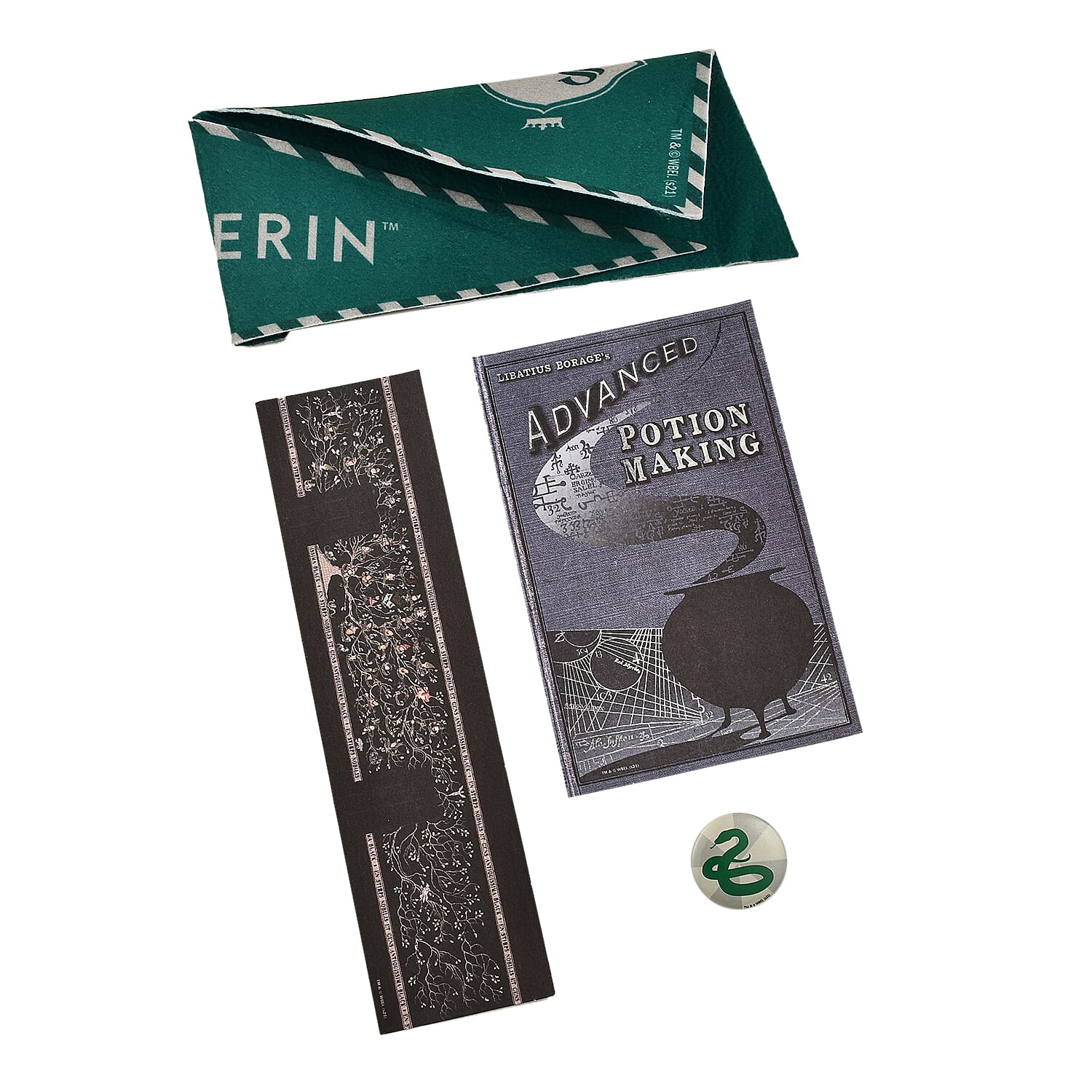 Harry Potter Book with Badge, Flag, Journals, Pencil & Artifacts from Wizarding World- Slytherin Magic