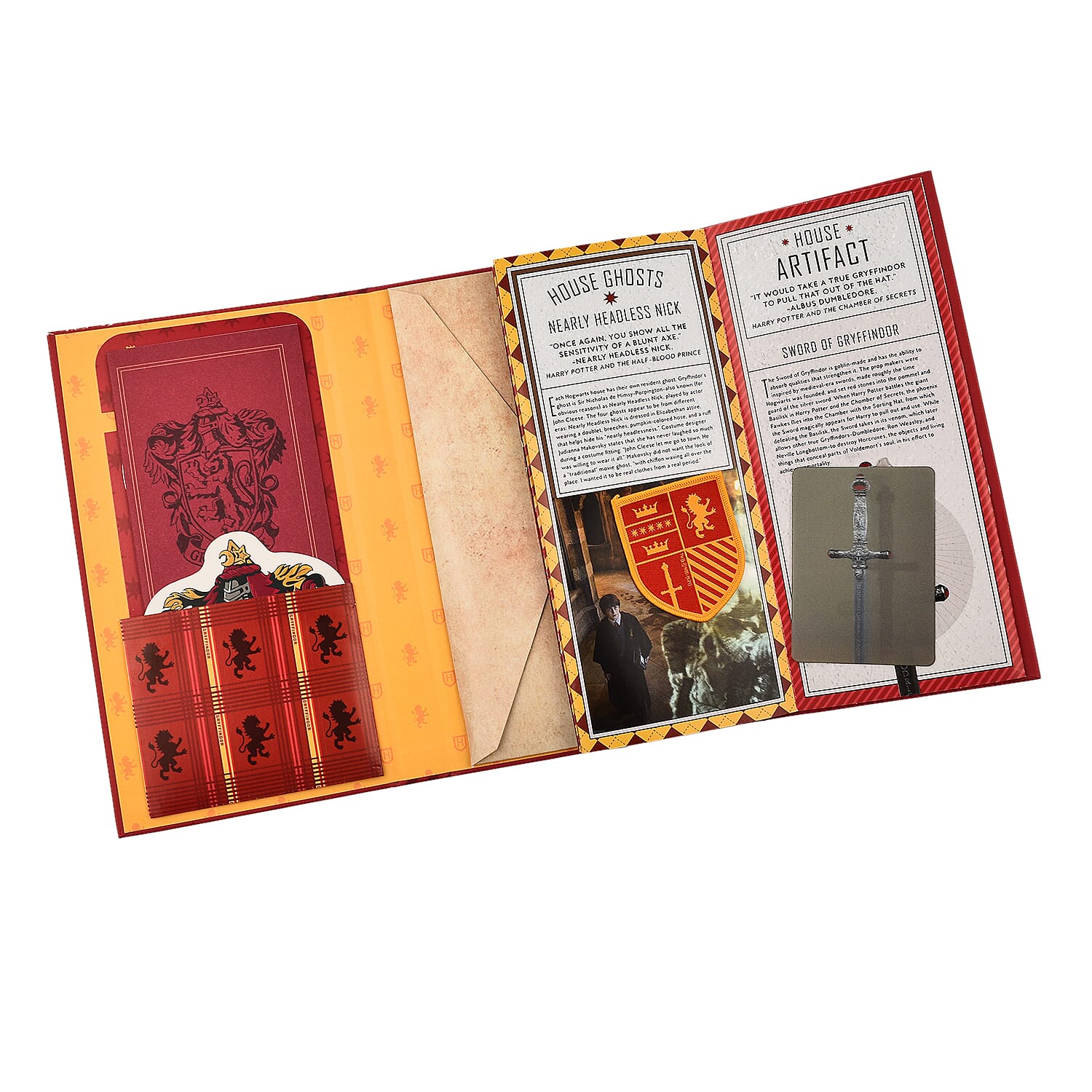 Harry Potter Book with Badge, Flag, Journals, Pencil & Artifacts from Wizarding World - Gryffindor Magic