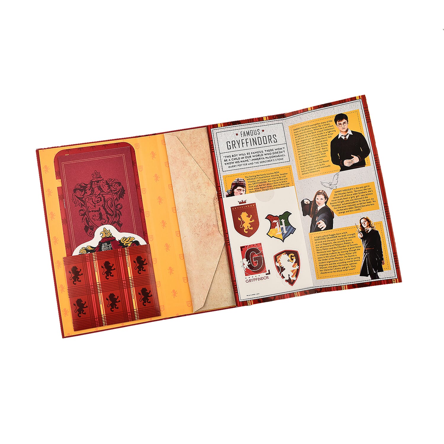 Harry Potter Book with Badge, Flag, Journals, Pencil & Artifacts from Wizarding World - Gryffindor Magic