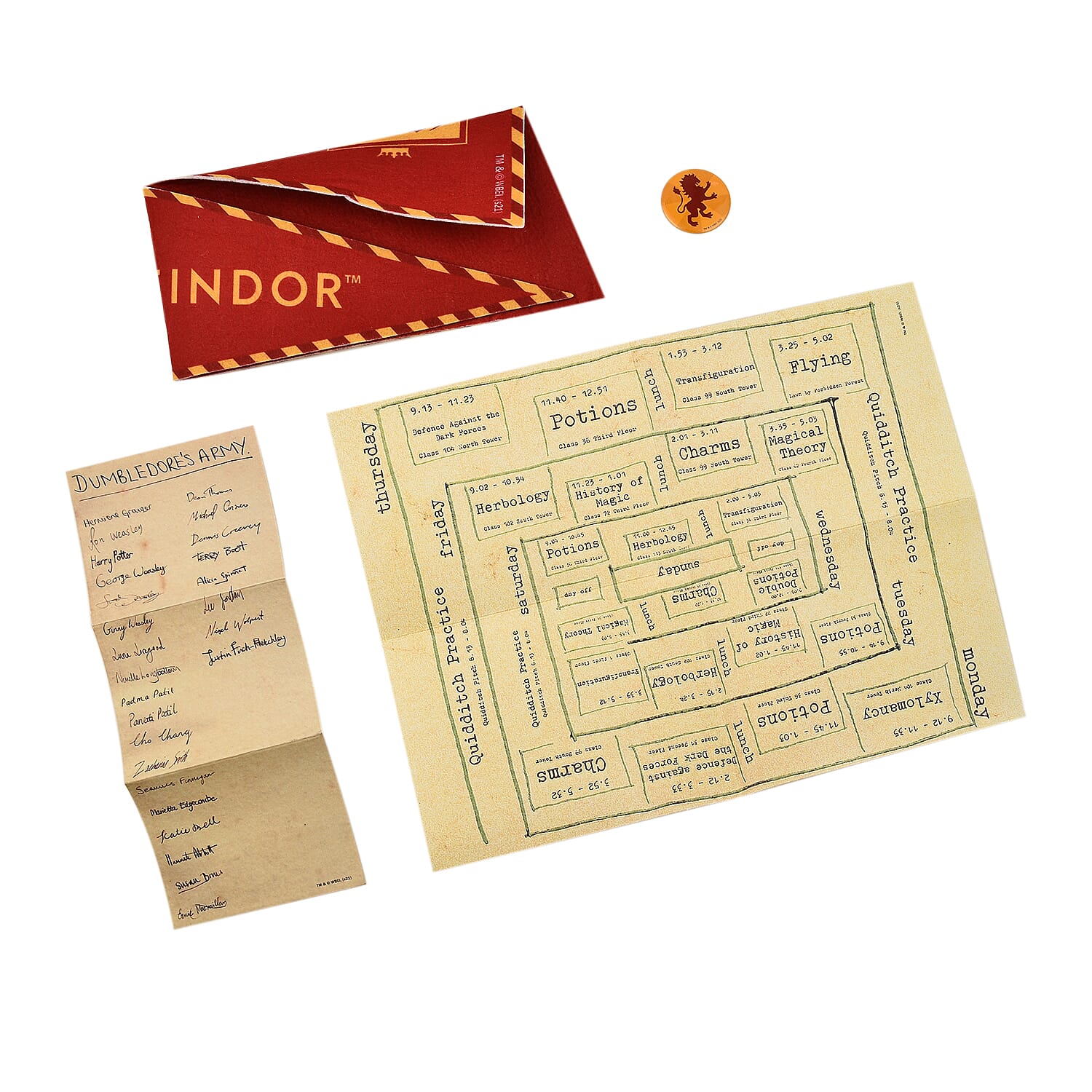 Harry Potter Book with Badge, Flag, Journals, Pencil & Artifacts from Wizarding World - Gryffindor Magic