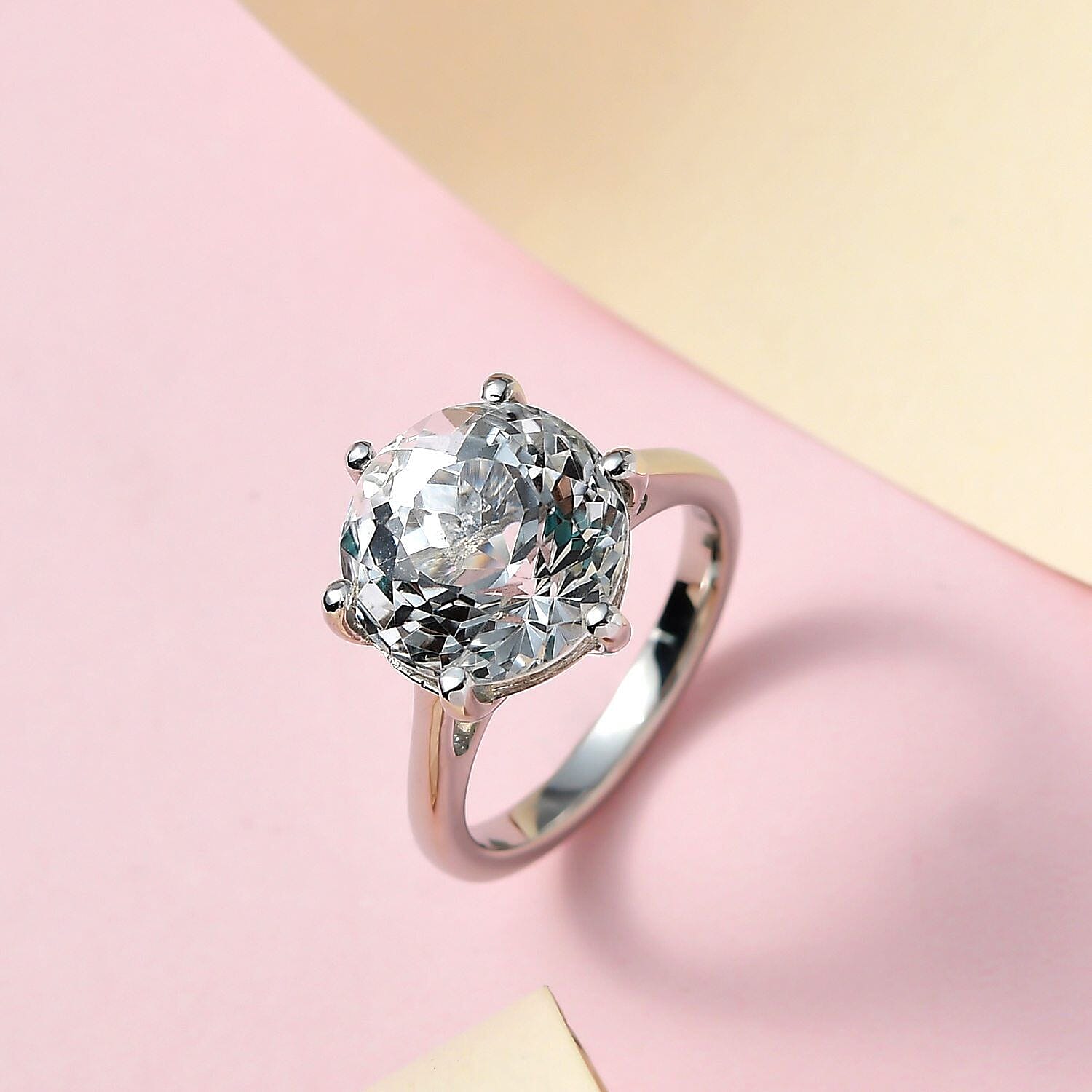 Natural Golconda Diamond Topaz Solitaire Ring in Platinum Overlay Sterling Silver 10.68 Ct