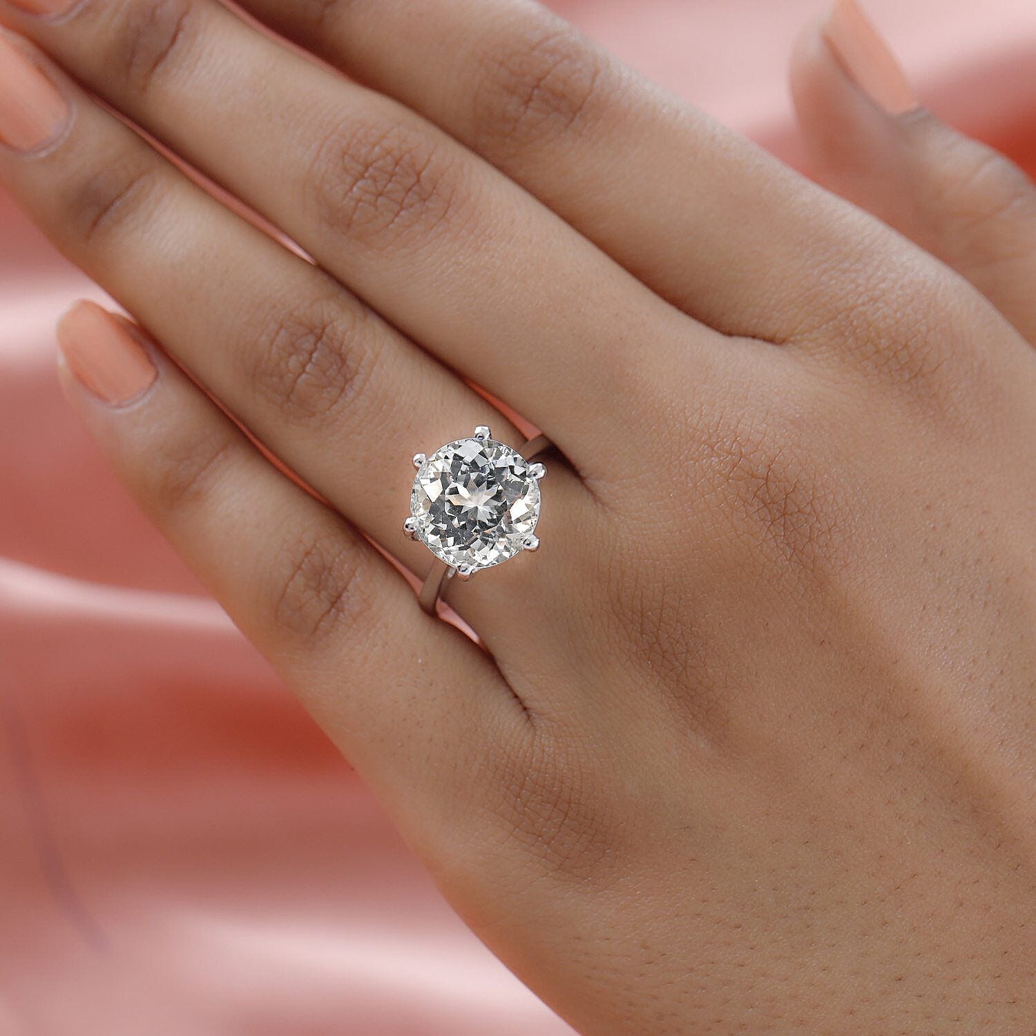 Natural Golconda Diamond Topaz Solitaire Ring in Platinum Overlay Sterling Silver 10.68 Ct