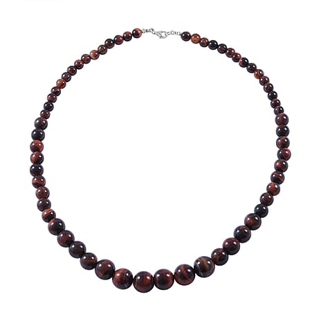 Red Tiger Eye Necklace with Lobster Clasp (Size 20) in Rhodium Overlay Sterling Silver 250.00 Ct.