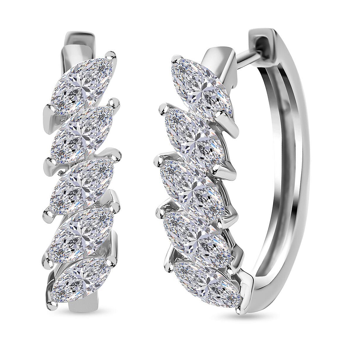 Moissanite Hoop Earrings (With Clasp) in Rhodium Overlay Sterling Silver 3.00 Ct.