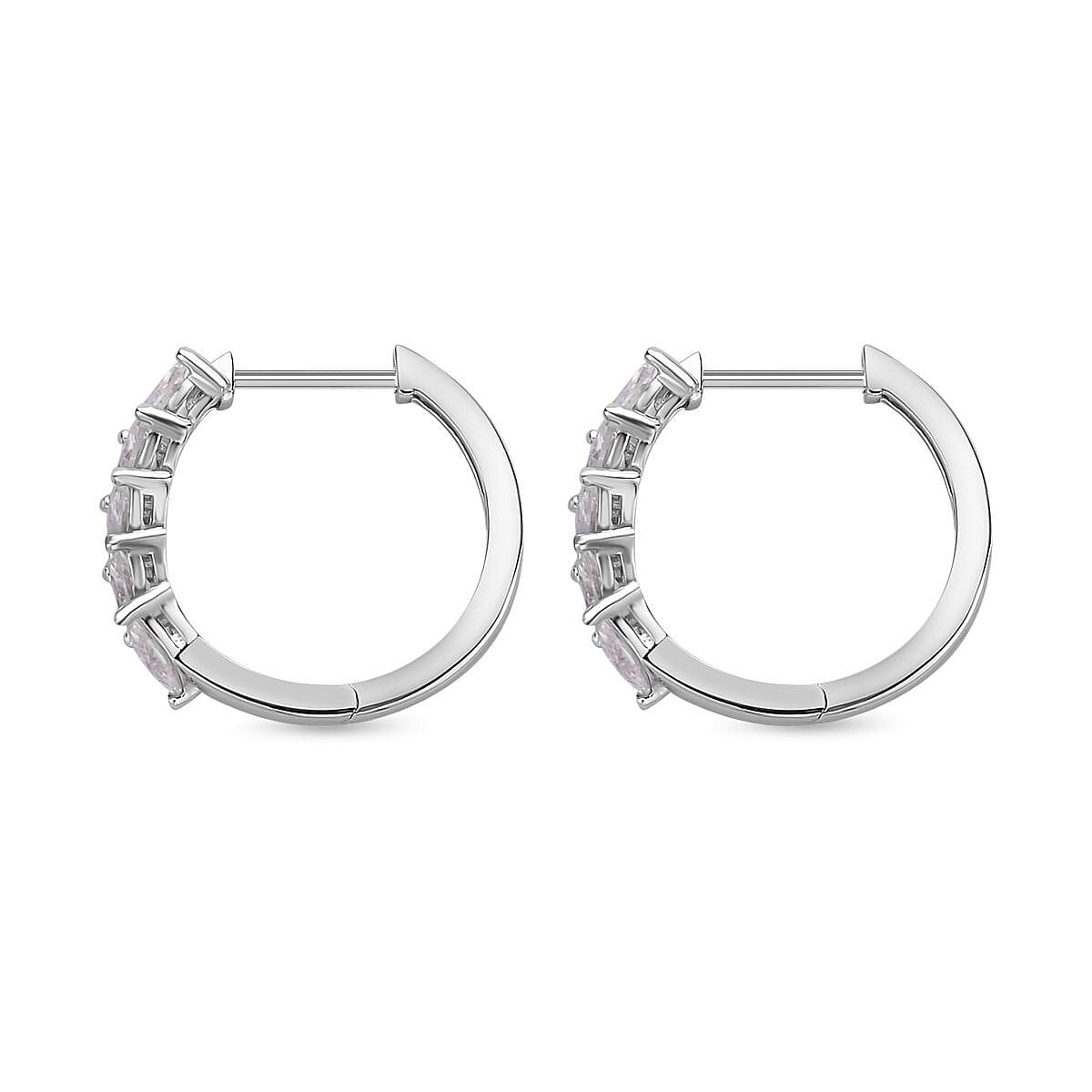 Moissanite Hoop Earrings (With Clasp) in Rhodium Overlay Sterling Silver 3.00 Ct.