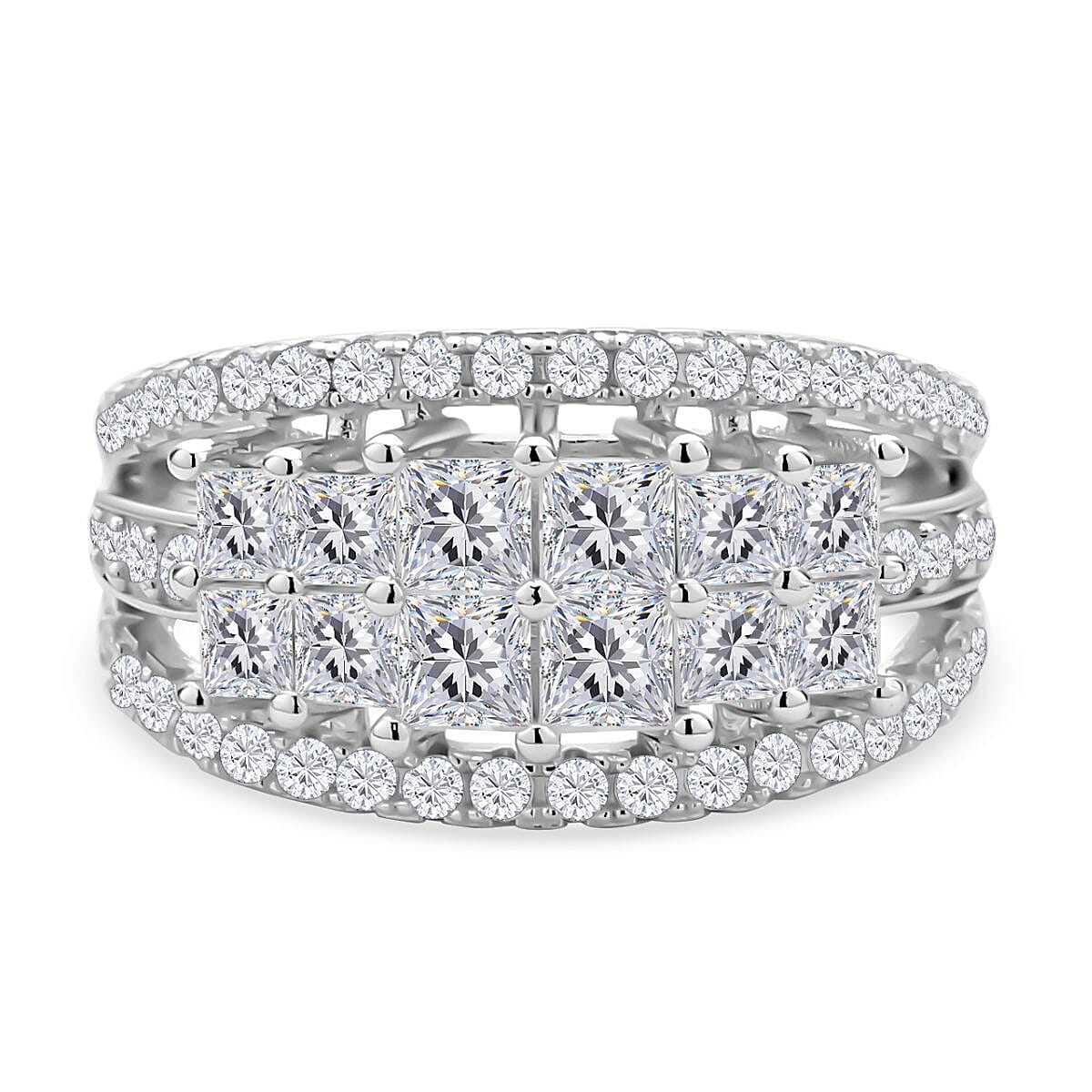 Moissanite Ring in Rhodium Overlay Sterling Silver 2.95 Ct.