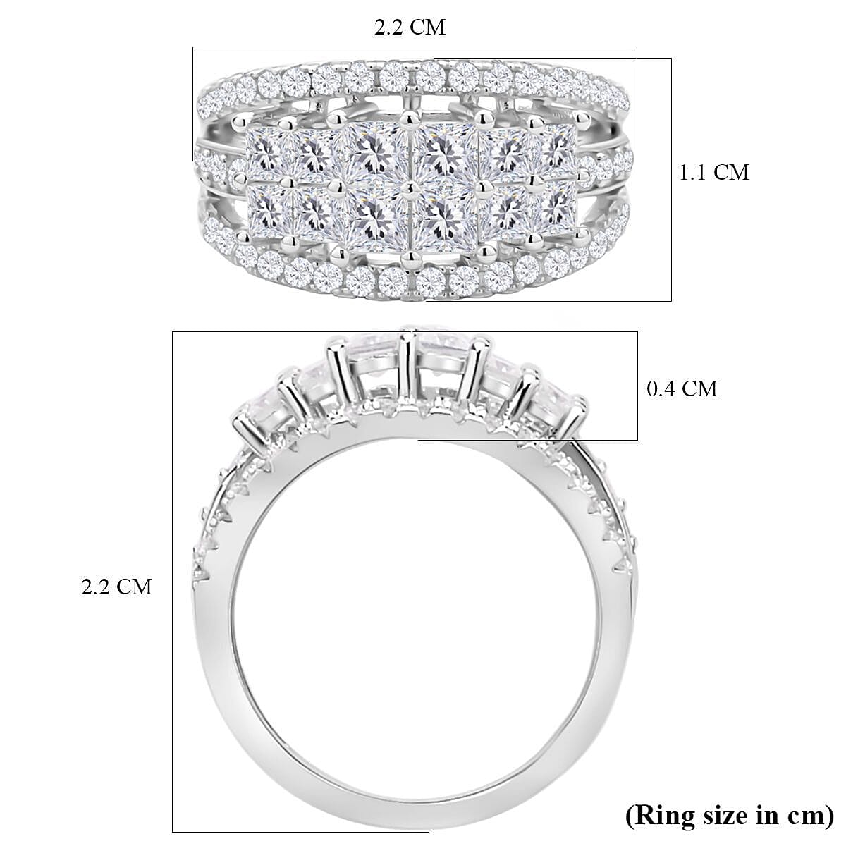 Moissanite Ring in Rhodium Overlay Sterling Silver 2.95 Ct.