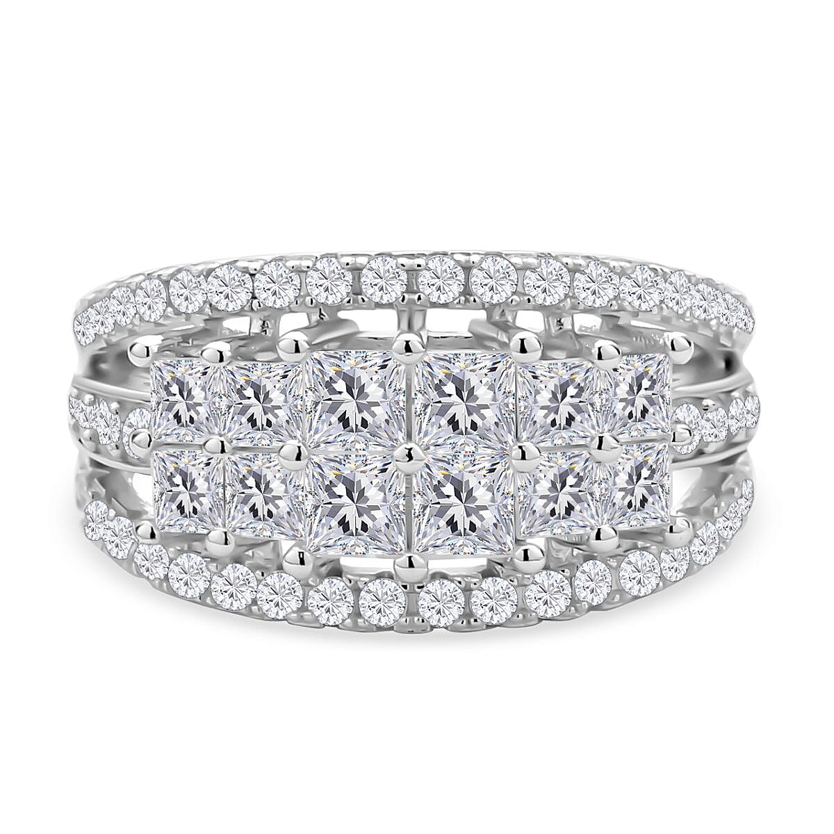 Moissanite Ring in Rhodium Overlay Sterling Silver 2.95 Ct.