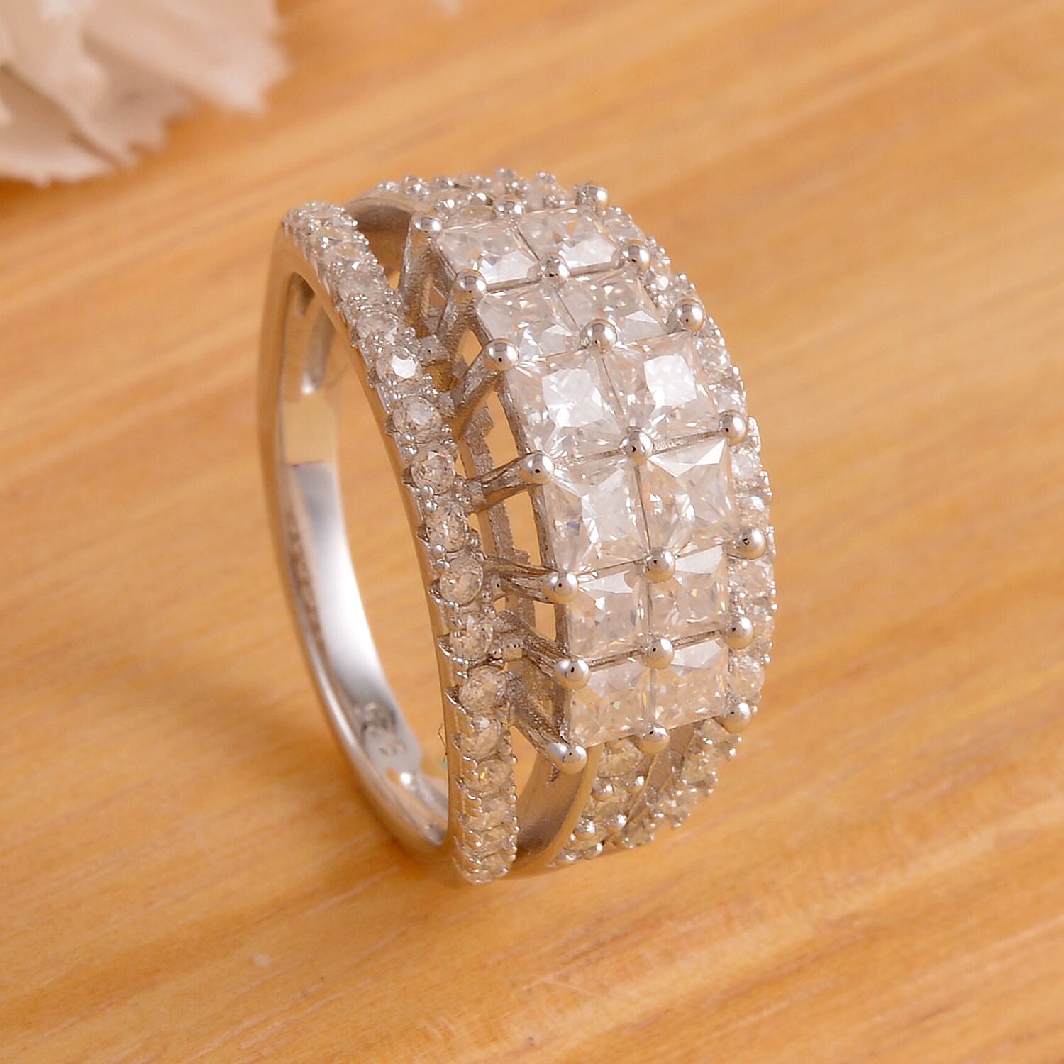 Moissanite Ring in Rhodium Overlay Sterling Silver 2.95 Ct.