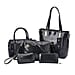 Set of 6 Croc Embossed Pattern Handbags (Incl. Tote Bag, Boston Bag, Crossbody Bag, Wallet, Wrist Bag, - Key Bag - Black