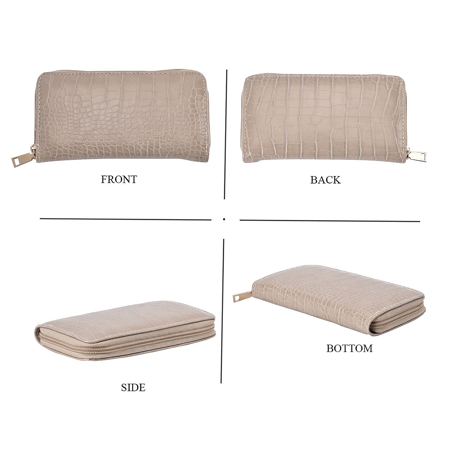 Set of 6 Croc Embossed Pattern Handbags (Incl. Tote Bag, Boston Bag, Crossbody Bag, Wallet, Wrist Bag, & Key Bag - Beige