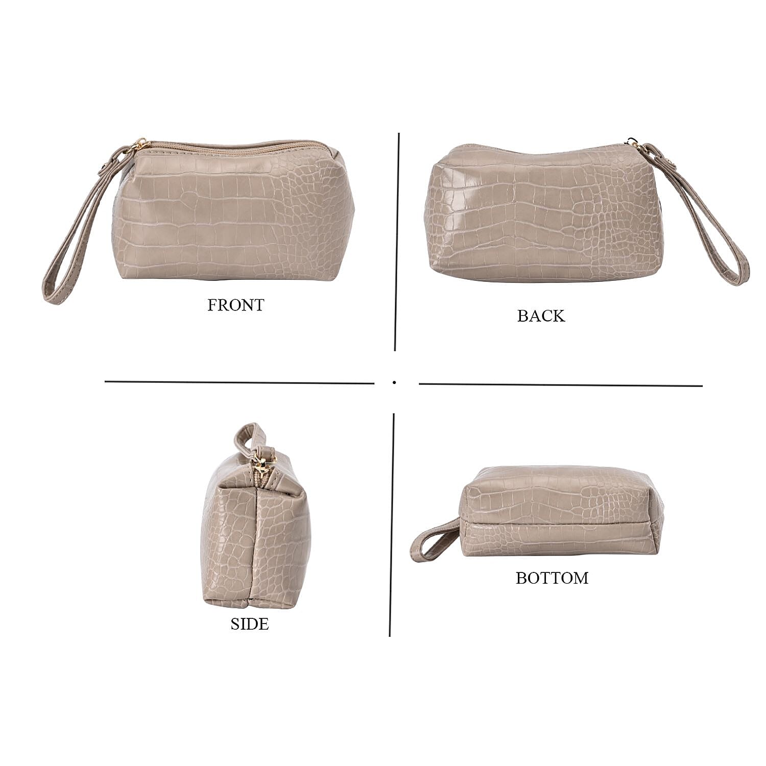 Set of 6 Croc Embossed Pattern Handbags (Incl. Tote Bag, Boston Bag, Crossbody Bag, Wallet, Wrist Bag, & Key Bag - Beige