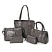 Set of 6 Croc Embossed Pattern Handbags (Incl. Tote Bag, Boston Bag, Crossbody Bag, Wallet, Wrist Bag, - Key Bag - Black