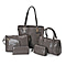 Set of 6 Croc Embossed Pattern Handbags (Incl. Tote Bag, Boston Bag, Crossbody Bag, Wallet, Wrist Bag, & Key Bag - Grey