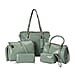 Set of 6 Croc Embossed Pattern Handbags (Incl. Tote Bag, Boston Bag, Crossbody Bag, Wallet, Wrist Bag, - Key Bag - Black