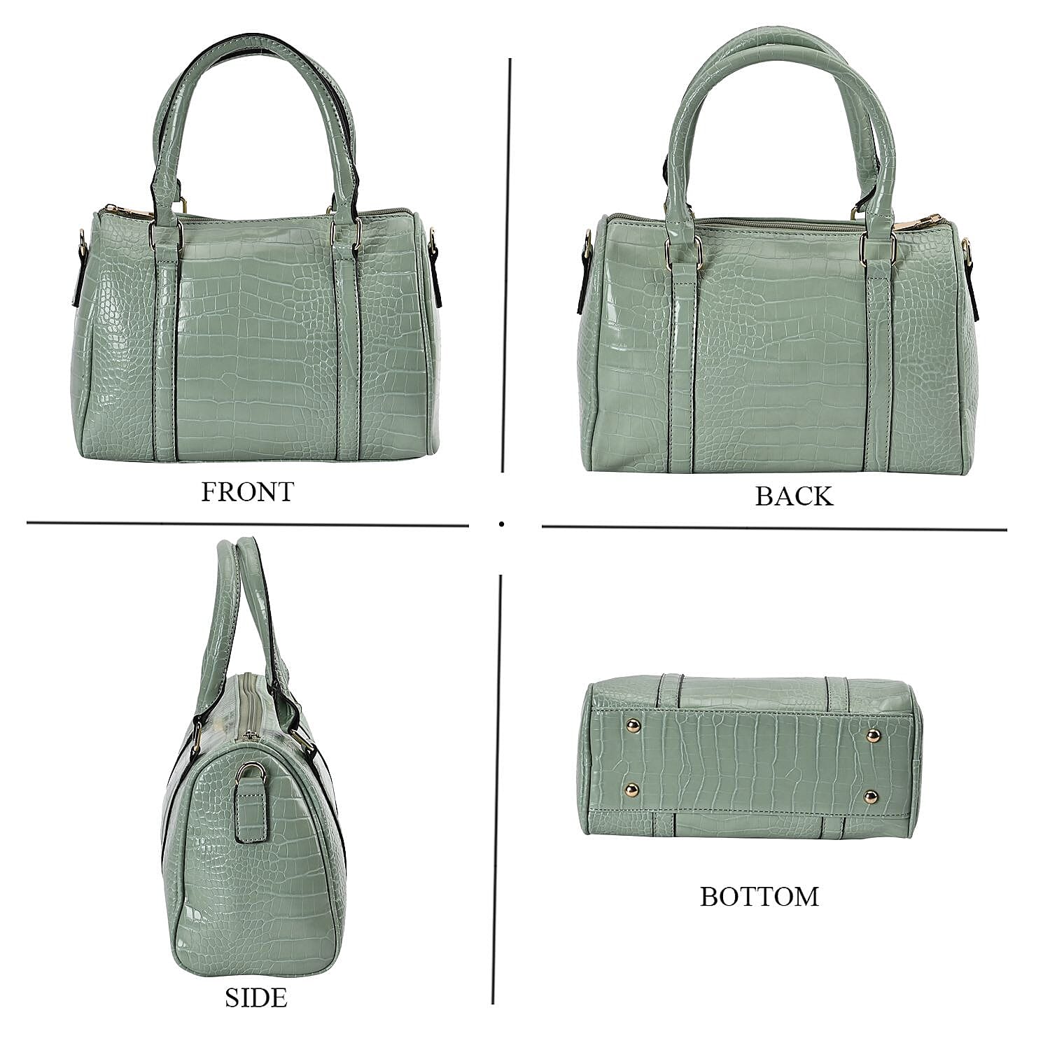 Closeout Deal - Set of 6 Croc Embossed Pattern Handbags (Incl. Tote Bag, Boston Bag, Crossbody Bag, Wallet, Wrist Bag, - Key Bag - Light Green