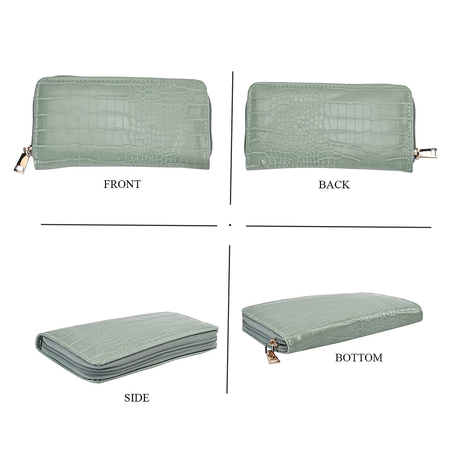 Closeout Deal - Set of 6 Croc Embossed Pattern Handbags (Incl. Tote Bag, Boston Bag, Crossbody Bag, Wallet, Wrist Bag, - Key Bag - Light Green