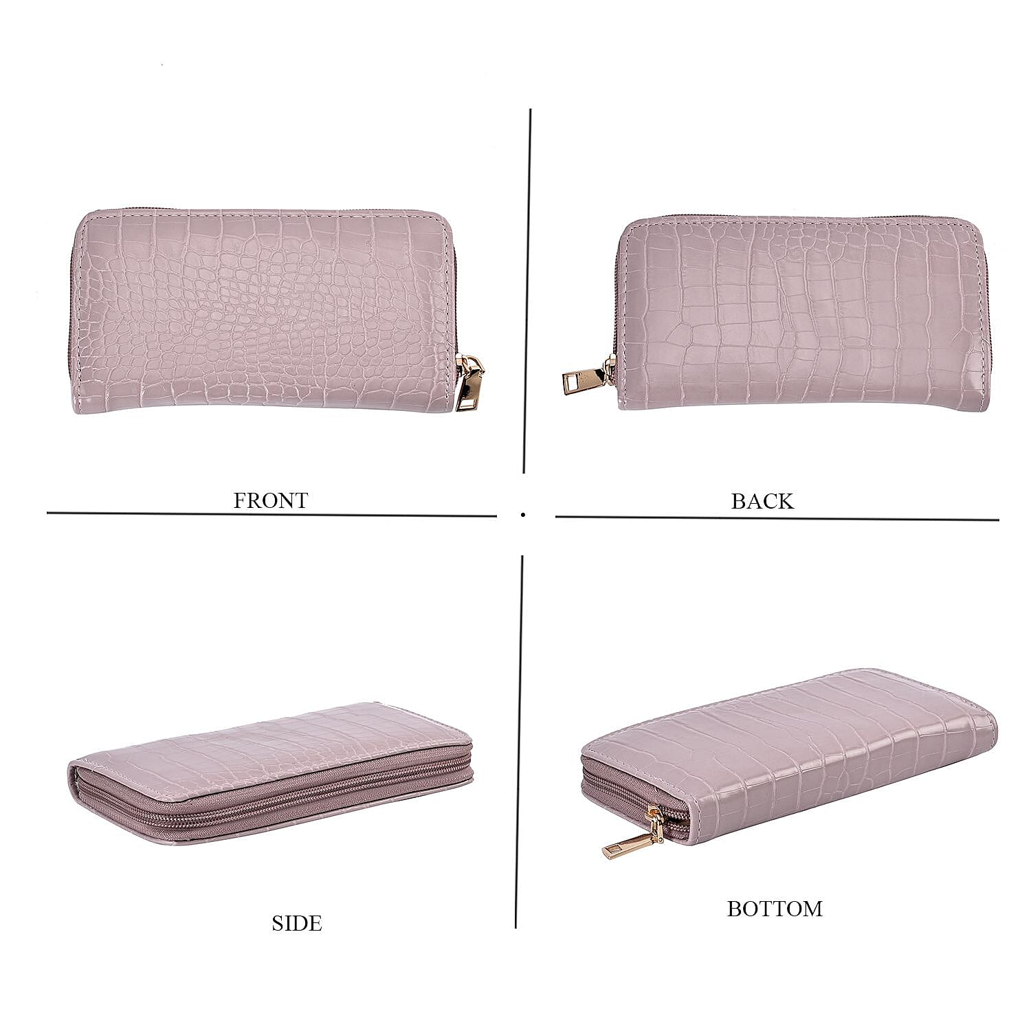 Closeout Deal - Set of 6 Croc Embossed Pattern Handbags (Incl. Tote Bag, Boston Bag, Crossbody Bag, Wallet, Wrist Bag, - Key Bag - Light Purple