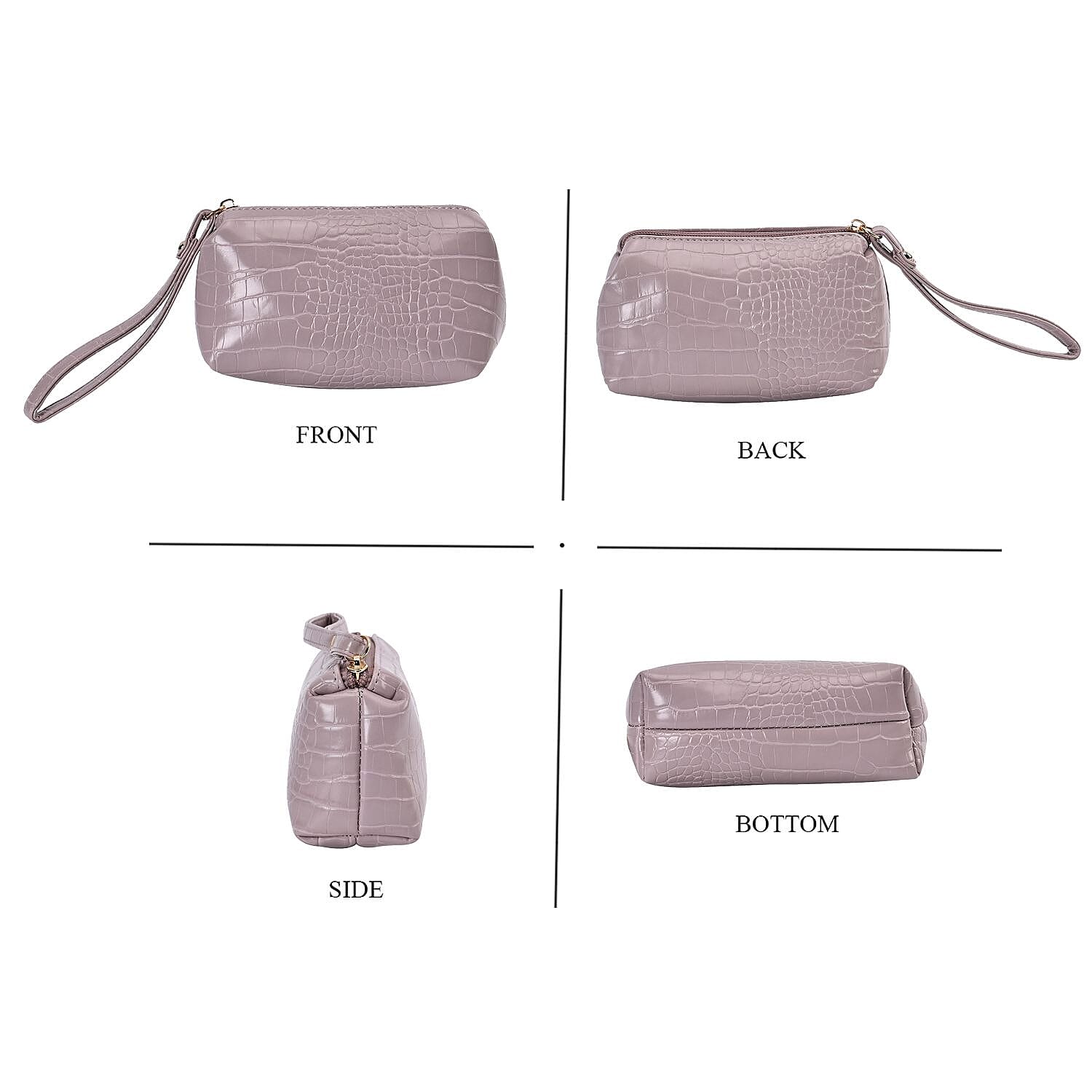 Closeout Deal - Set of 6 Croc Embossed Pattern Handbags (Incl. Tote Bag, Boston Bag, Crossbody Bag, Wallet, Wrist Bag, - Key Bag - Light Purple