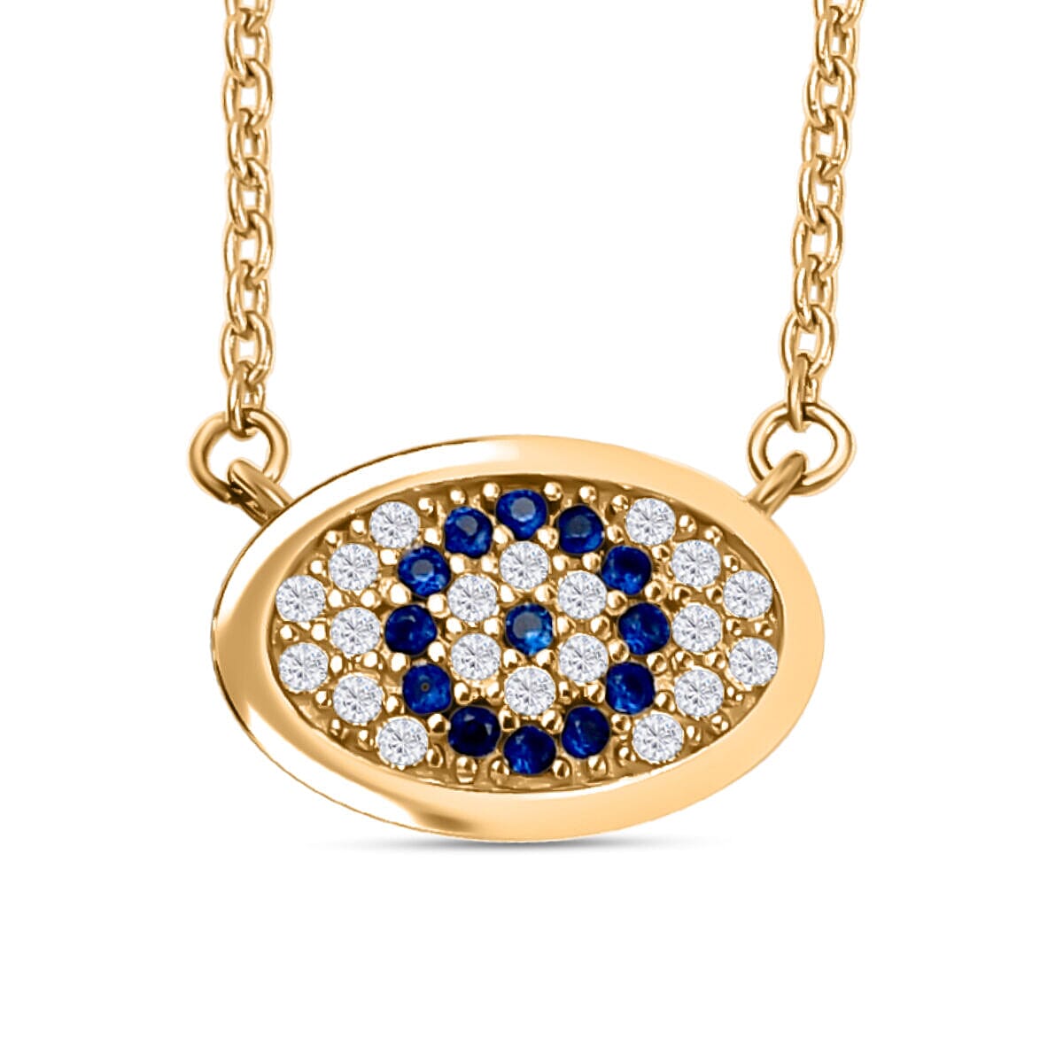 9K Yellow Gold Simulated Diamond and Boi Ploi Blue Spinel Necklace (Size - 18)