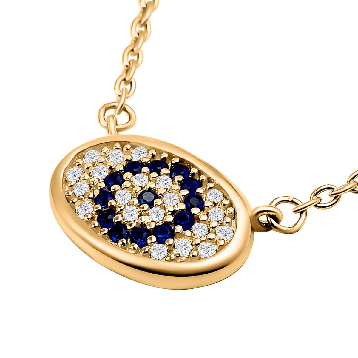 9K Yellow Gold Simulated Diamond and Boi Ploi Blue Spinel Necklace (Size - 18)