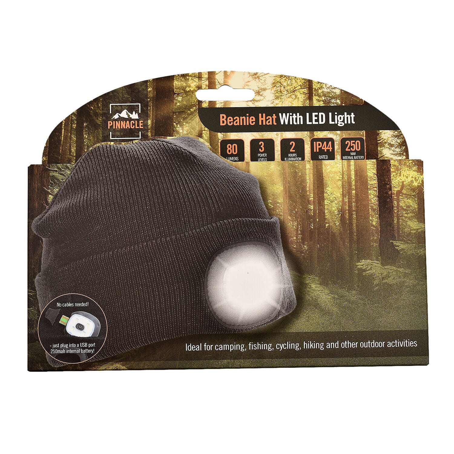 Beanie Hat with Rechargeable Head Torch - Black