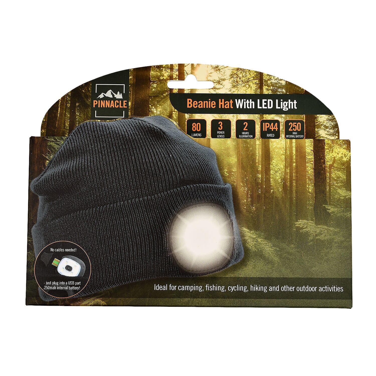 Beanie Hat with Rechargeable Head Torch - Grey