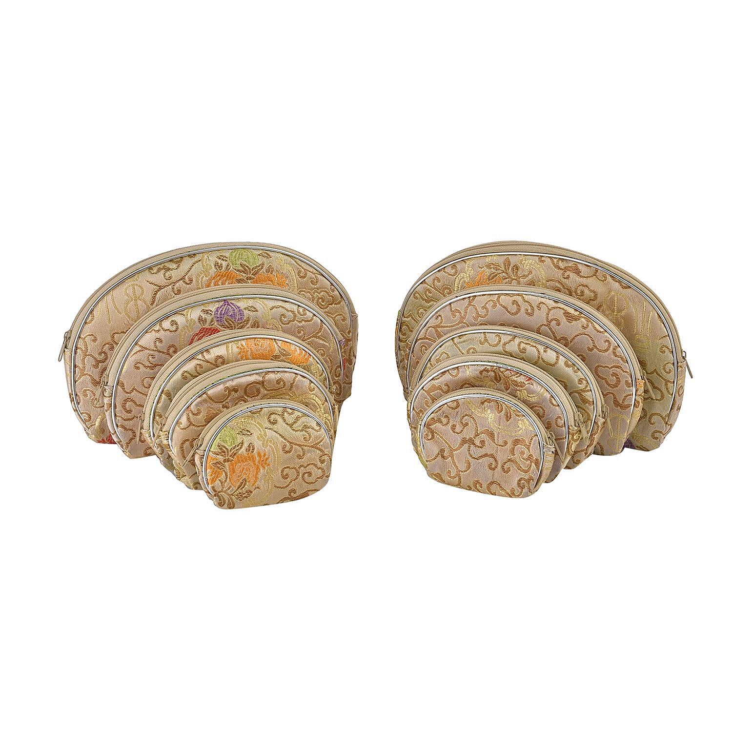 Closeout Deal - Set of 10 - Multipurpose Jacquared Zipped Pouches - Cream