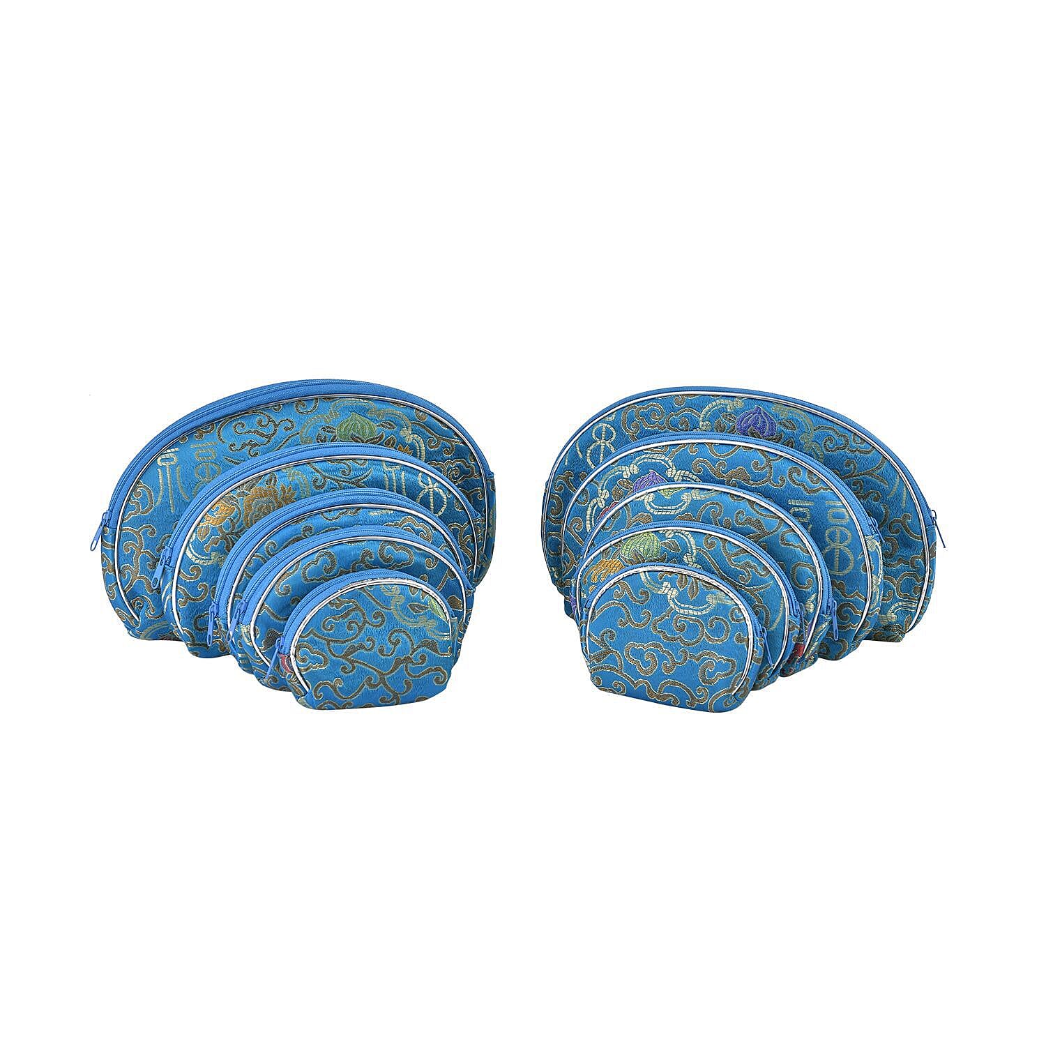 Closeout Deal - Set of 10 - Multipurpose Jacquared Zipped Pouches - Teal