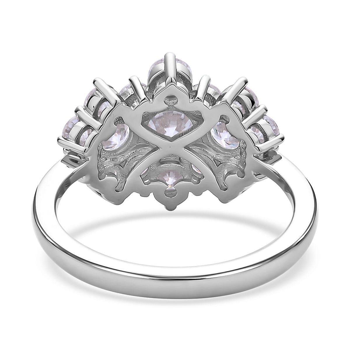 Moissanite Boat Ring in Rhodium Overlay Sterling Silver 2.64 Ct.