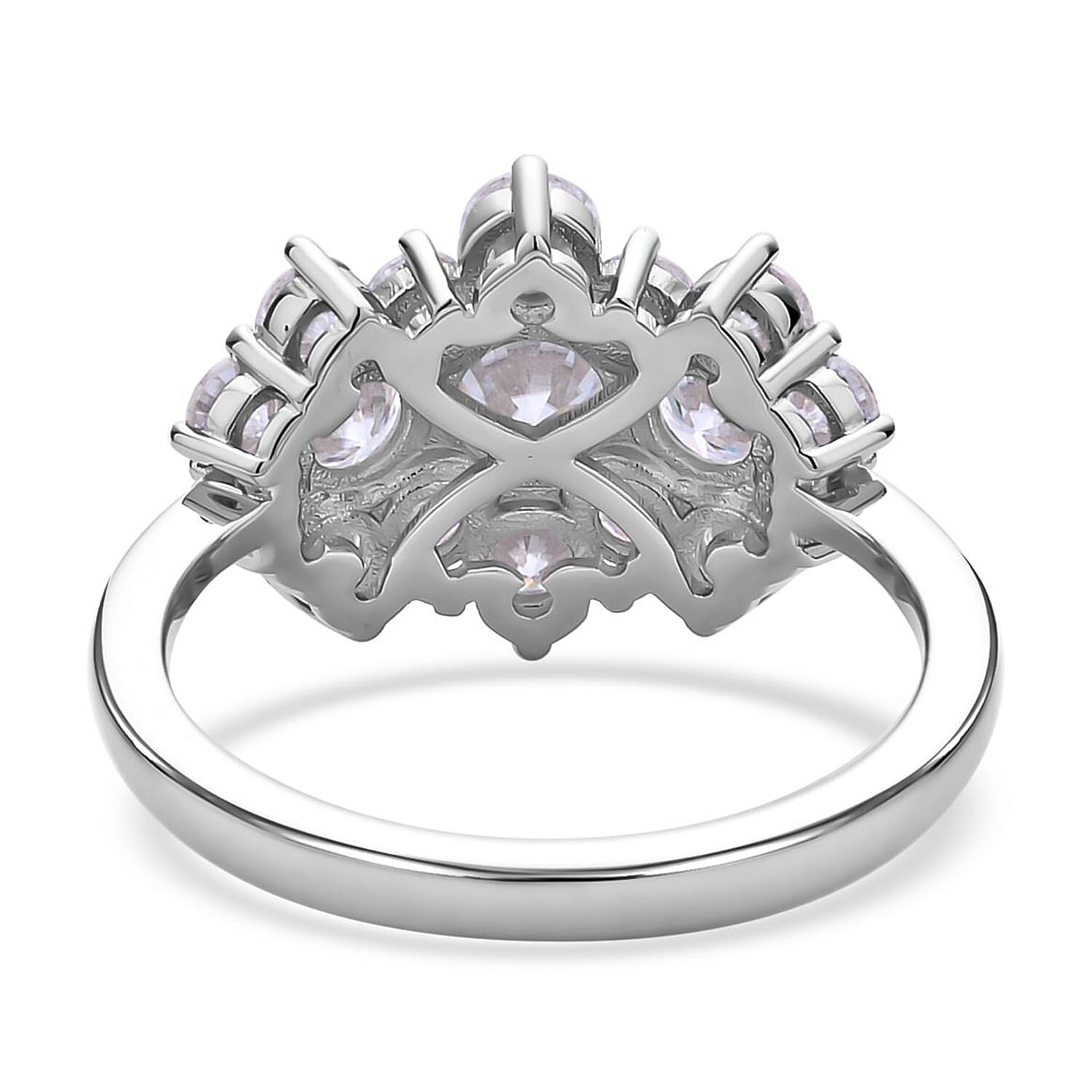 Moissanite Cluster Boat Ring in Rhodium Overlay Sterling Silver 2.64 Ct.