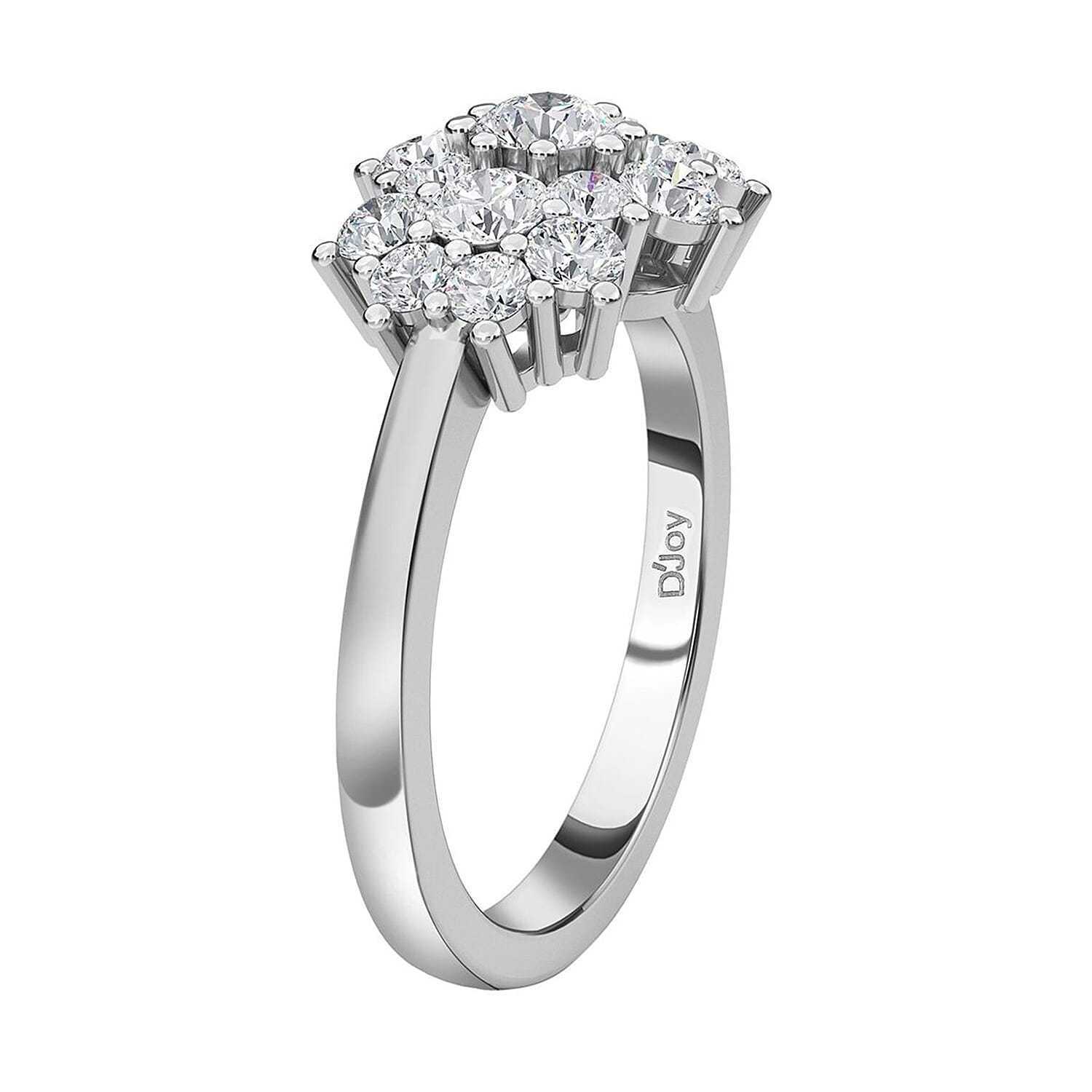 Moissanite Cluster Boat Ring in Rhodium Overlay Sterling Silver 2.64 Ct.