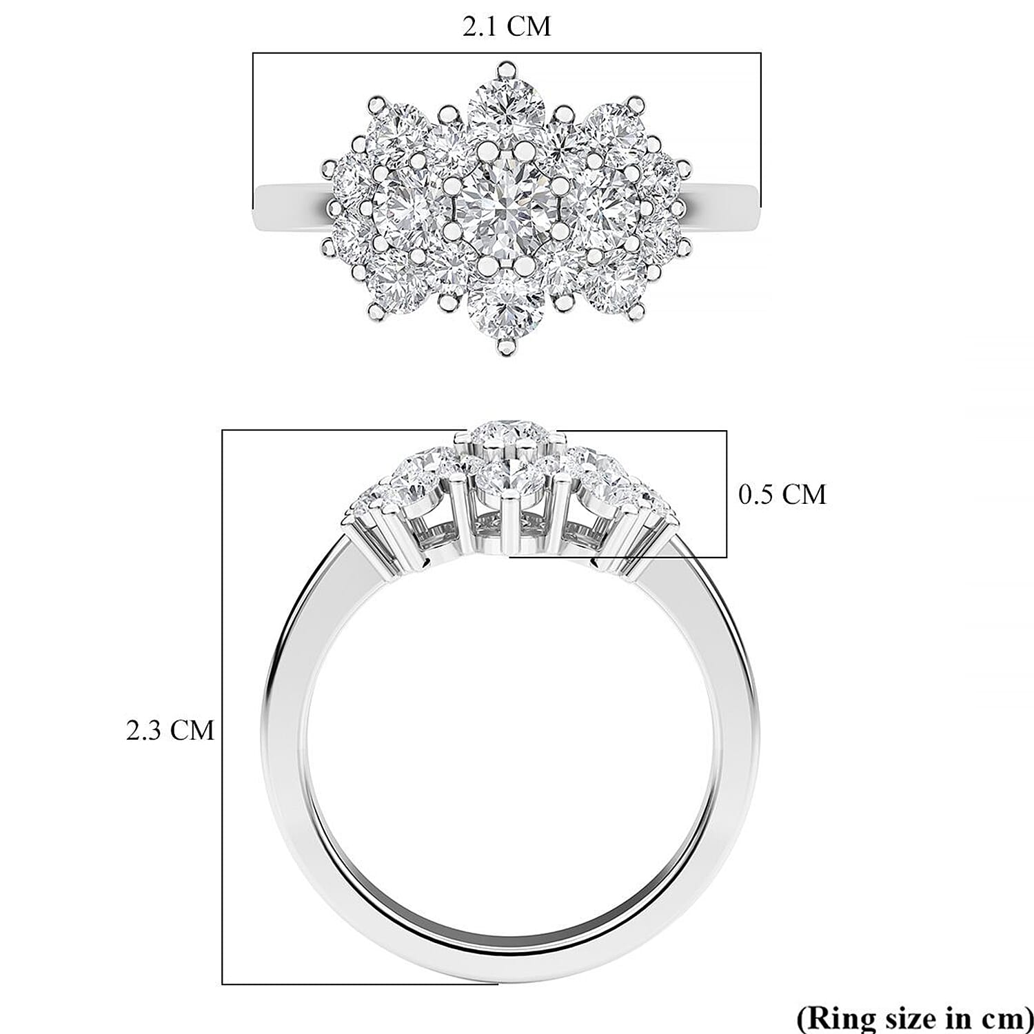 Moissanite Cluster Boat Ring in Rhodium Overlay Sterling Silver 2.64 Ct.