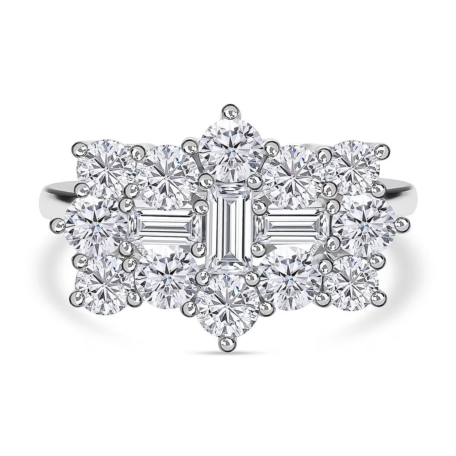 Moissanite Boat Ring in Rhodium Overlay Sterling Silver 2.55 Ct.