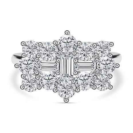 Moissanite Boat Ring in Rhodium Overlay Sterling Silver 2.55 Ct.