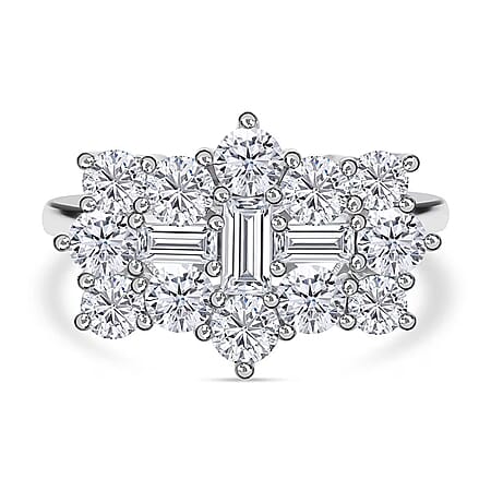 Moissanite Boat Ring in Rhodium Overlay Sterling Silver 2.55 Ct. Moissanite Boat Ring in Rhodium Overlay Sterling Silver 2.55 Ct.