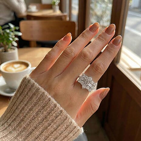 Moissanite Boat Ring in Rhodium Overlay Sterling Silver 2.55 Ct.