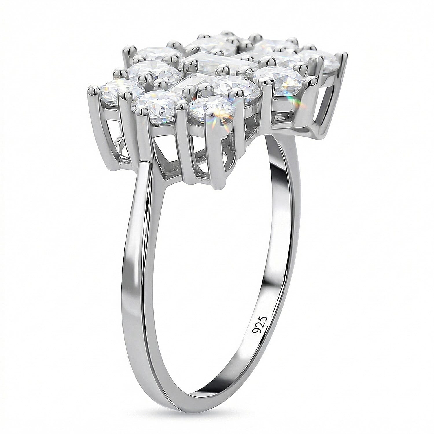 Moissanite Boat Ring in Rhodium Overlay Sterling Silver 2.55 Ct.