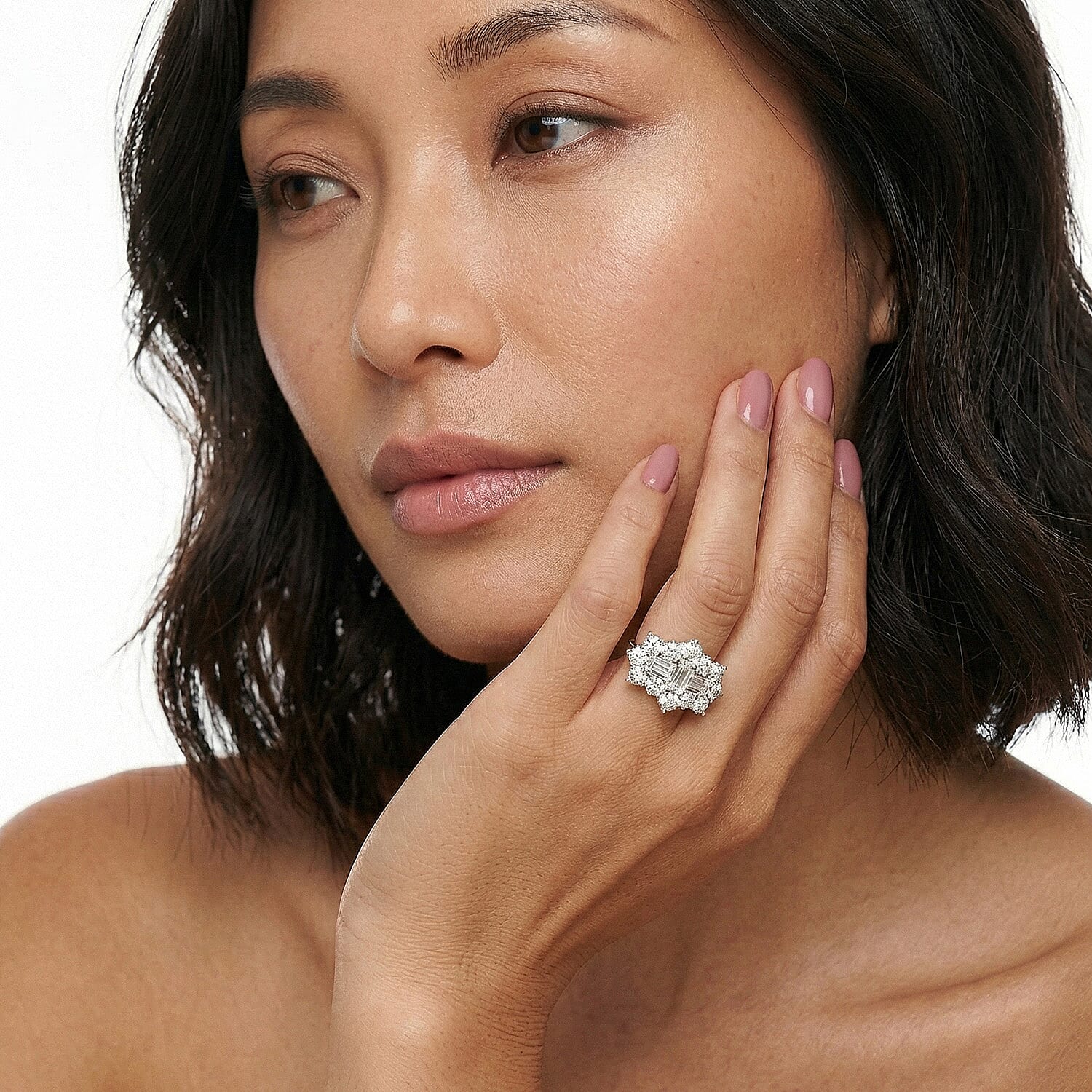 Moissanite Boat Ring in Rhodium Overlay Sterling Silver 2.55 Ct.