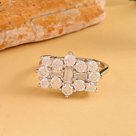 Moissanite Boat Ring in Rhodium Overlay Sterling Silver 2.55 Ct.