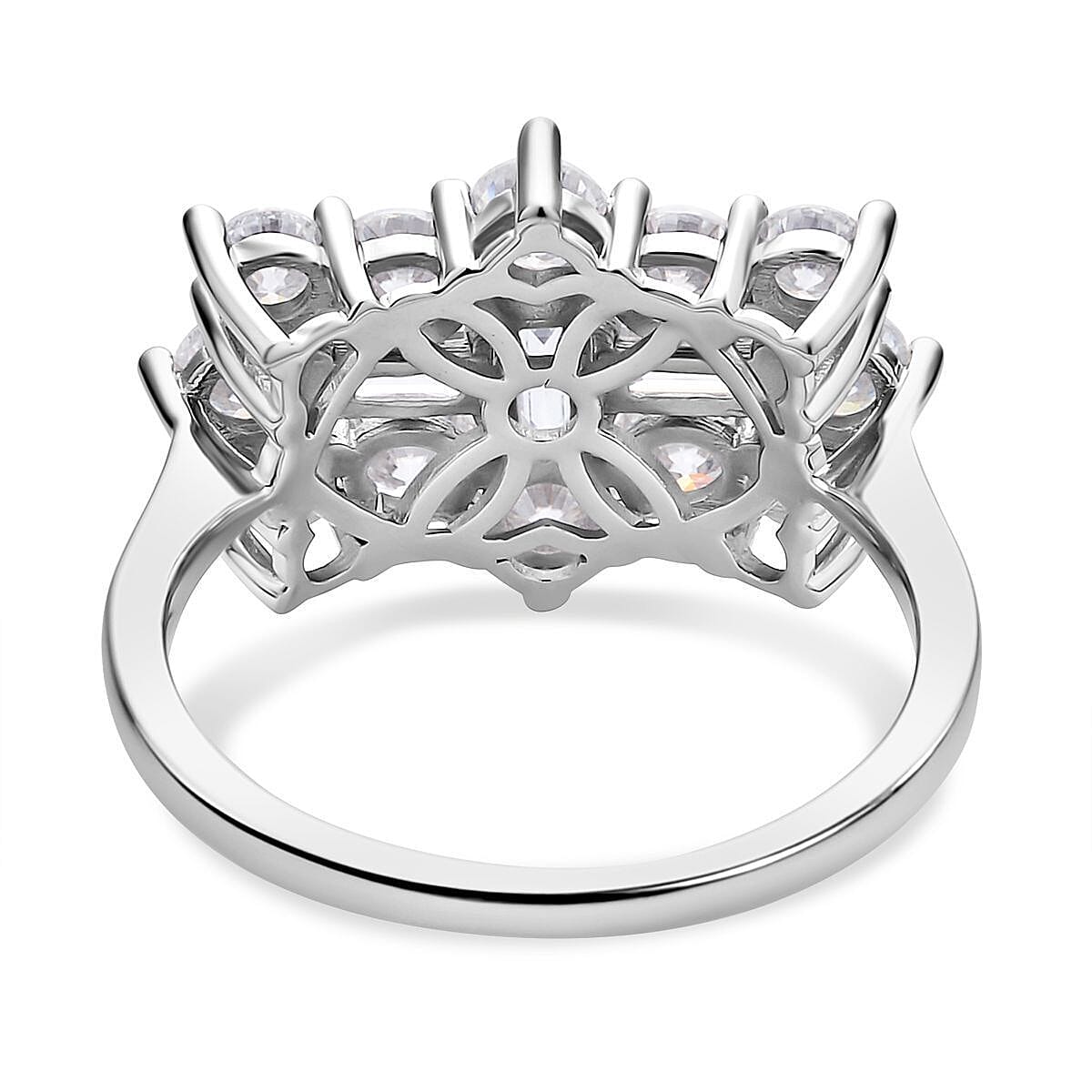Moissanite Boat Ring in Rhodium Overlay Sterling Silver 2.55 Ct. Moissanite Boat Ring in Rhodium Overlay Sterling Silver 2.55 Ct.