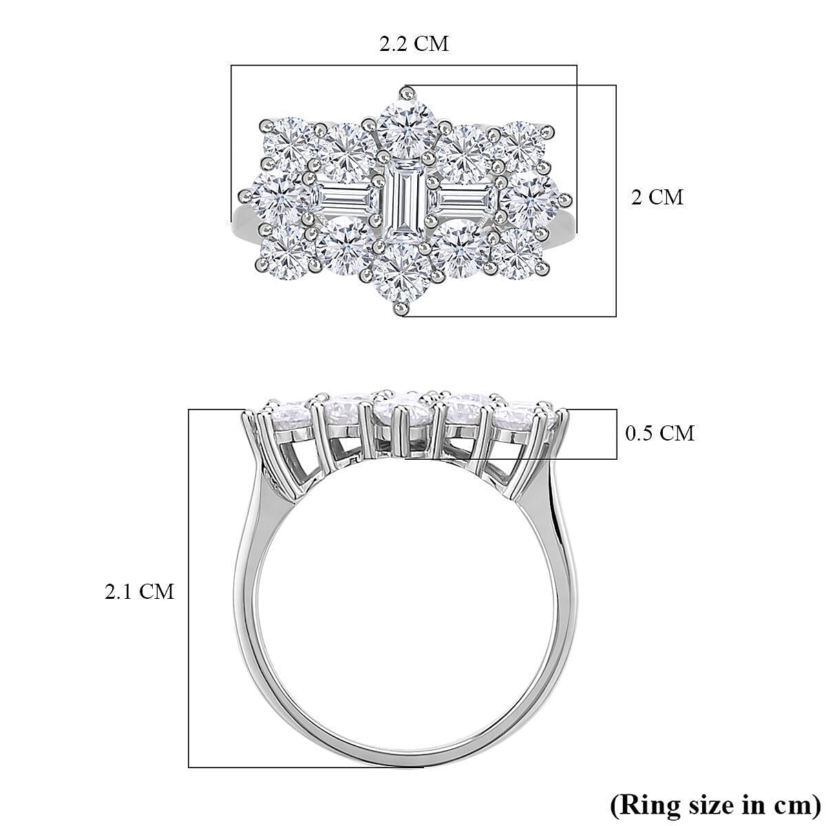 Moissanite Boat Ring in Rhodium Overlay Sterling Silver 2.55 Ct. Moissanite Boat Ring in Rhodium Overlay Sterling Silver 2.55 Ct.
