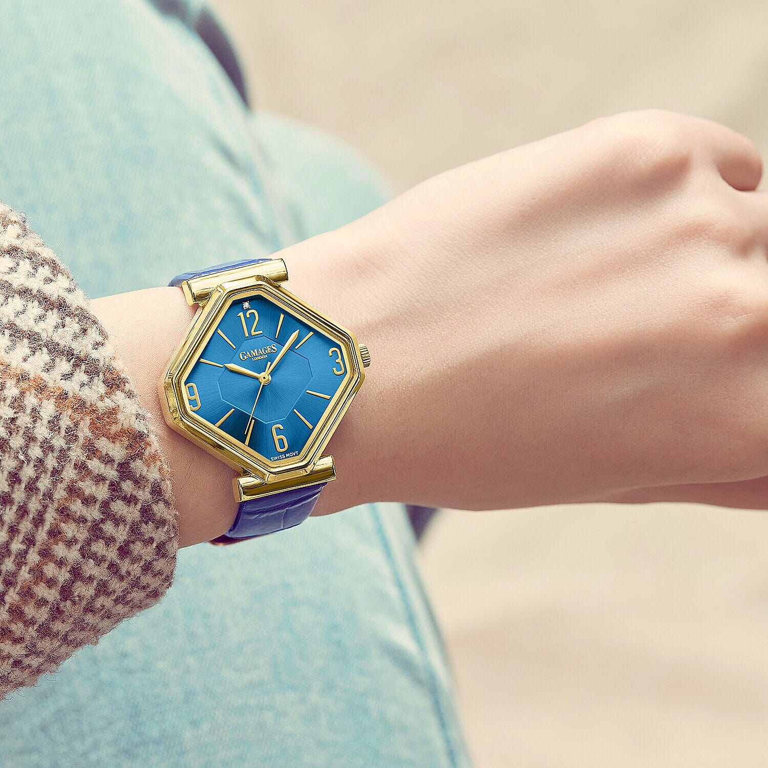 Limited Edition - Gamages Of London Ladies Diamond Stature Ladies Watch with Leather Strap - Navy