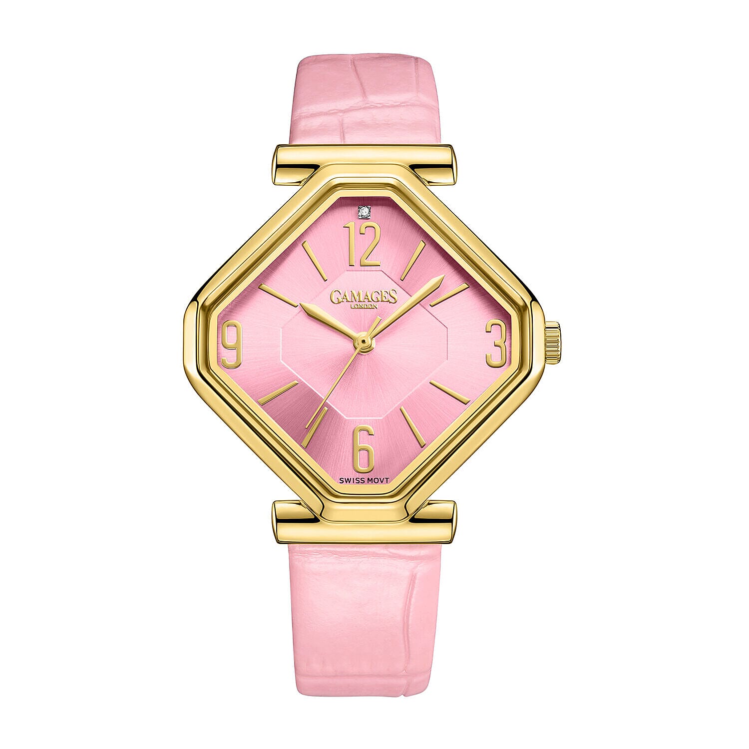 Limited Edition - Gamages Of London Ladies Diamond Stature Ladies Watch with Leather Strap - Pink