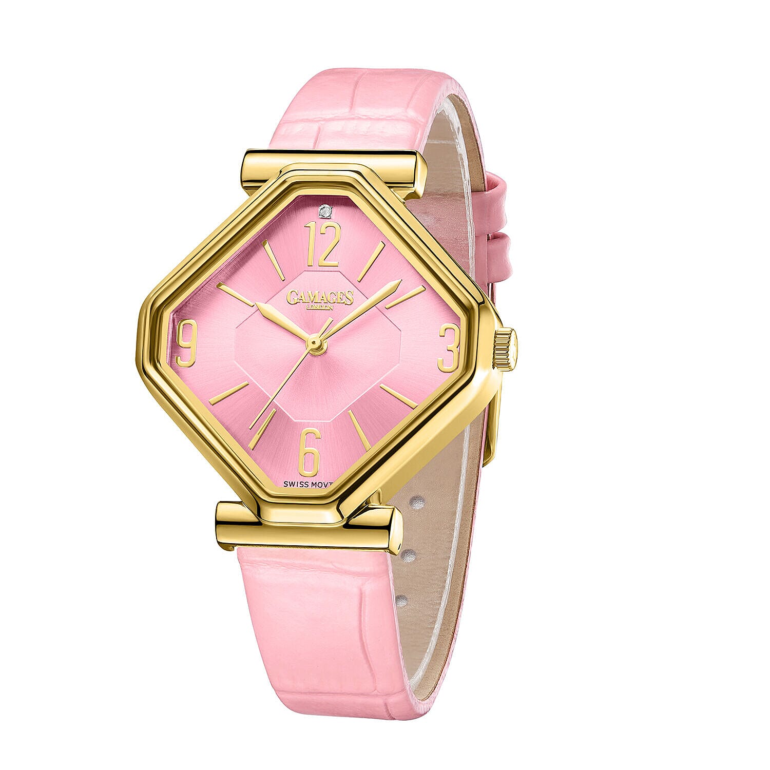 Limited Edition - Gamages Of London Ladies Diamond Stature Ladies Watch with Leather Strap - Pink